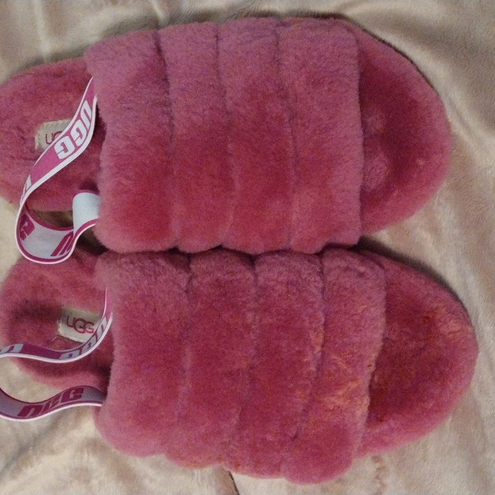 Ugg Fluff Yeah Shearling Slingback Slide Fuchsia 8 - image 3